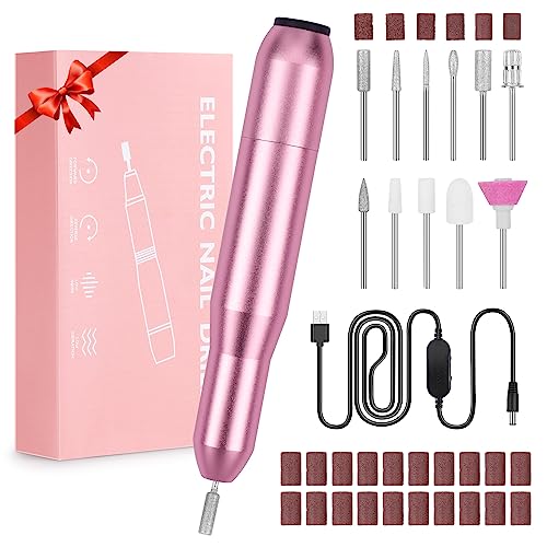 Sarmeley Electric Nail Files Professional Electric Nail Drill Set for Acrylic Gel Nails Portable Manicure Pedicure Kit with Sanding Bands, Champa