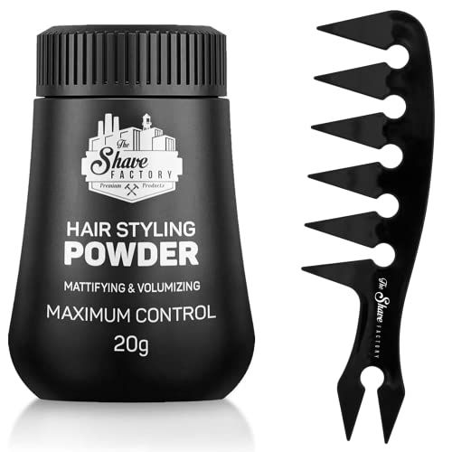 The Shave Factory Hair Styling Powder - Mattifying and Volumizing Powder, with comb types suitable for all areas of use, hair comb and powder wax