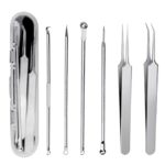 6 Pieces Blackhead Remover Tool Kit, Stainless Steel Comedone Extractor Tweezers Acne Needle Blemish Whitehead Removal Pimple Zit Spot Popper Pat