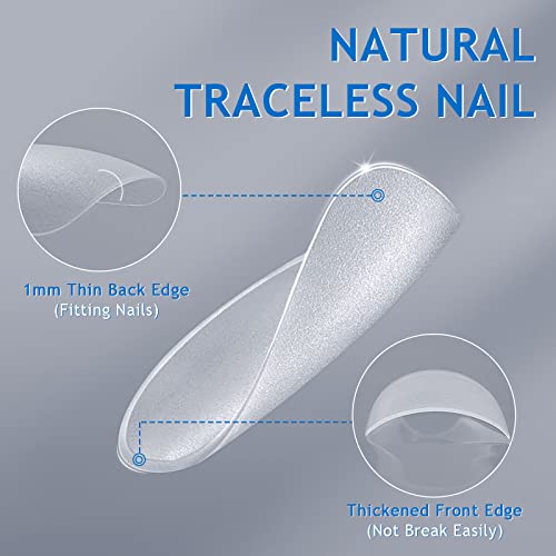 INPING No File Nail Tips, 240PCS Soft Gel Full Cover Nail Tips, Double-Sided Matte Pre-Buff Break Resistant Short Gel Tips for Nail Extensions, F