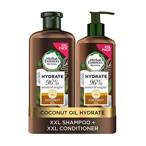 Herbal Essences Coconut Oil Vegan Shampoo and Conditioner Set, for Dry Hair, Hydrating Coconut Shampoo And Conditioner, 1145 ml,package may vary