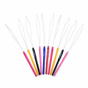 10PCS Multicolored Plastic Hair Extension Loop Needle Tool Loop Threader Pulling Hook Bead Device Tool for Hair Extensions Feather Extensions