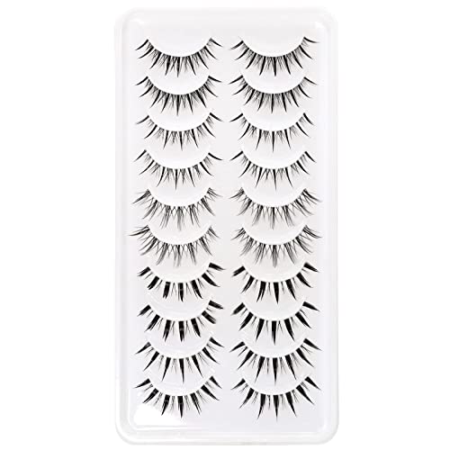 EMEDA 10 Pair Manga Lashes 5 Styles Mixed Anime Lashes 100% Handmade Transparent Band Manga Eyelashes Natural Look Spiky Manga Lashes Wispy Hybri