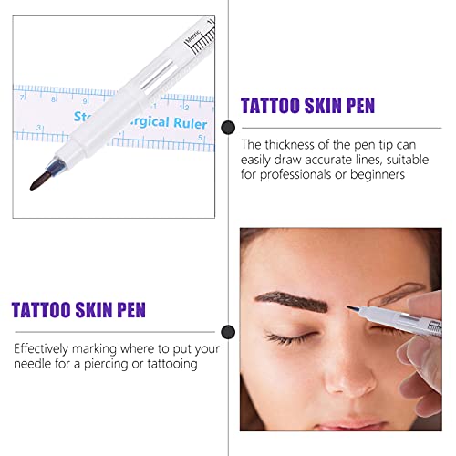 Lurrose 10Pcs Tattoo Marker Pens Tattoo Stencil Pen Waterproof Surgical Skin Marker with Paper Ruler for Skin Eyebrow Lips