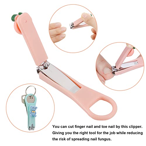 RosewineC Nail Clippers Set,4 Pcs Stainless Steel Nail Cutter Cartoon Nail Clippers Sharp Cute Bear, Dinosaur, Peach, Poached Egg Nail Cutter Set