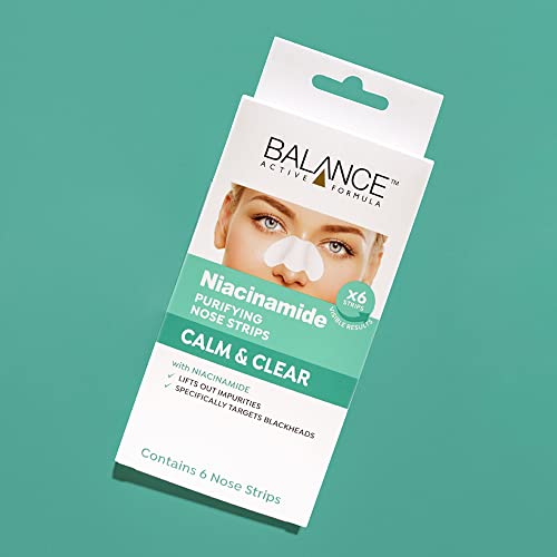 Balance Active Formula Niacinamide Calm & Clear Purifying Nose Strips (6 Pack) - Lifts out Impurities. Specifically Targets Blackheads. Unclogs P