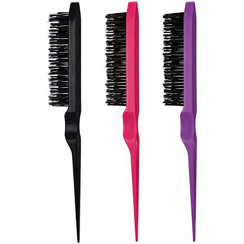 Fuyamp 3 Pcs Back Combing Brushes Teasing Hair Brush Set, Plastic Three Row Bristle Hair Brush Teasing Comb Grooming Combs Sturdy for Men Women H