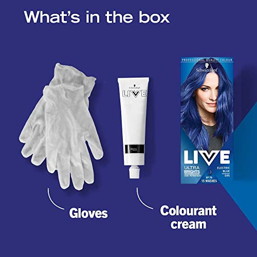 Schwarzkopf LIVE Ultra Brights Or Pastels, Vibrant Semi-permanent Blue Hair Dye, Lasts Up to 15 Washes, Electric Blue 095