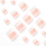 Ledander 48Pcs French False Toenails Tips,12 Sizes French Square False Toenails Glossy Press on Toenails,Pink White Fake Toe Nails Full Cover Sho
