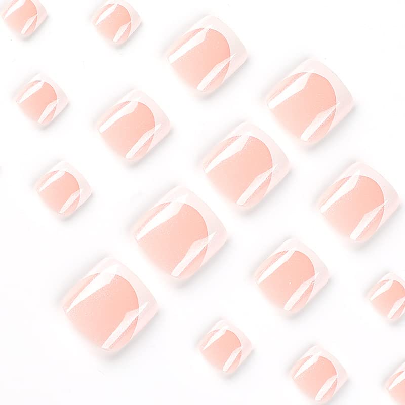 Ledander 48Pcs French False Toenails Tips,12 Sizes French Square False Toenails Glossy Press on Toenails,Pink White Fake Toe Nails Full Cover Sho