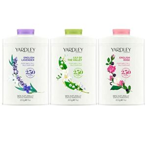 Yardley London English Lavender Talc, Lily of The Valley Talc and English Rose Talcum Powder Gift Set 3 Pack Bundle for Women (3 x 200g Each)