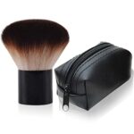 Kabuki Face Brush Professional Mushroom Shaped Soft Foundation and Powder Makeup Brush with Black Travel Bag for Mineral Blending Blush Buffing o