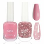 2PCS Glitter Nail Polish Nail Varnish - 2 In 1 Pink Nail Polish Nail Varnish - Quick Drying & Long Lasting Holographic Nail Polish - Water Based