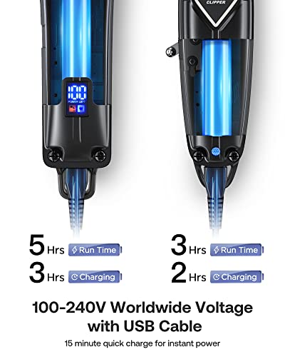 GLAKER Professional Hair Clippers Men + T-Blade Trimmer Kit - Cordless Hair Cutting Kits with 15 Guards & 100ml Blade Oil, Complete Barber Kit wi