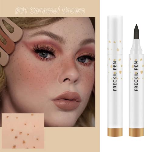 Riceel 2 Colors Freckle Pen, Freckle Makeup Pen Waterproof Long-wearing Soft Dot Spot Pen for Natural Lifelike Makeup (Light Brown+Dark Brown)