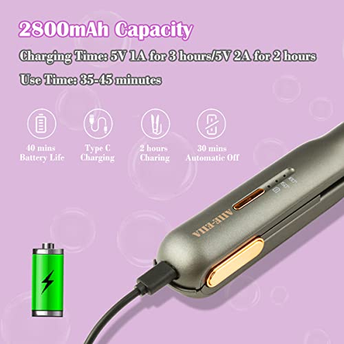 Cordless Hair Straighteners Curler 2 in 1 Cordless Portable Hair Iron Ceramic 8 Inch, Anti-Scald 2-Level Hair Straightening Iron with 110-220V, H
