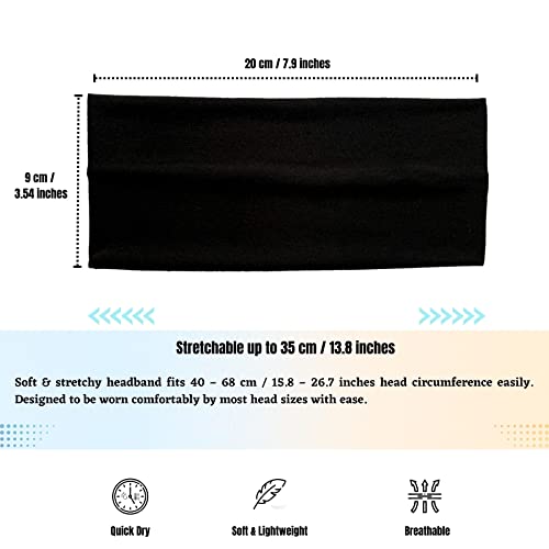 WESTEND CHOICE 9cm Wide Headbands Soft Head Band Plain Stretchy Unisex Kylie headband Bandeau Headbands for Women & Men Gym Yoga Hair Band (Black