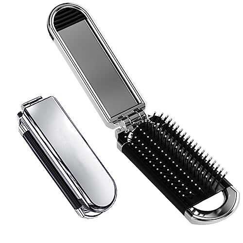 Hair Brush, Detangling Hairbrush With Mirror Travel Mini Small Paddle Brush Folding Hair Comb For Thick Curly Thin Long Short Wet Dry Hair Mens W