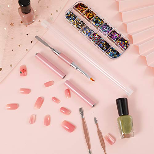 QINREN Dual-ended Polygel Brush & Picker, Stainless Steel 2 In 1 Polygel Nail Brush Gel Manicure Nail Tool for Polyol UV Acrylic Nails Extension