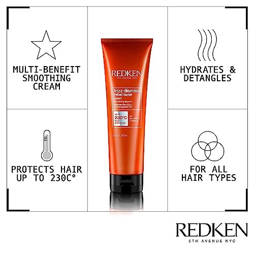 REDKEN Heat Protection Smoothing Cream, Babassu Oil, Frizz Dismiss Rebel Tame