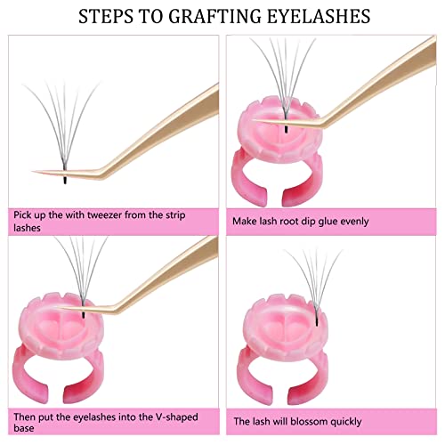 Glue Rings for Eyelash Extensions, 100Pcs Flower Shaped Plastic Lash Glue Rings with 2Pcs Spoolies for Lash Extensions, Pigment Rings, Makeup Glu