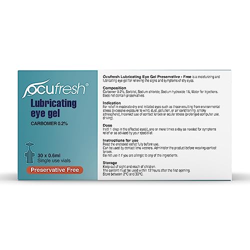 Ocufresh Carbomer Eye Gel Single Dose Vials (Pack of 30) | Dry & Tired Eye Treatment, Lens Friendly, Preservative Free - 0.6 ml Vials