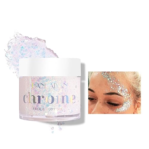 Body Glitter Gel, 50ML Face Glitters Body Gel Sequins Shimmer Liquid Eyeshadow, Mermaid Sequins Liquid Holographic Glitter Gel, Chunky Glitter fo