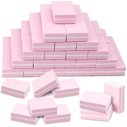 SALVMARY 50 Pcs Mini Nail Buffer 100/180 Grit Double Side Sponge Sanding Nail File Buffer Blocks Professional Nail Care Tools(Pink)