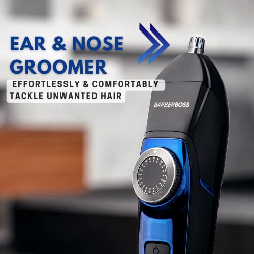 BarberBoss Beard Trimmer, Hair Clippers, Nose & Ear Trimmer, Body Groomer, Detail Trimmer 5-in-1 Grooming Kit, 39 Length Setting with Self-Sharpe