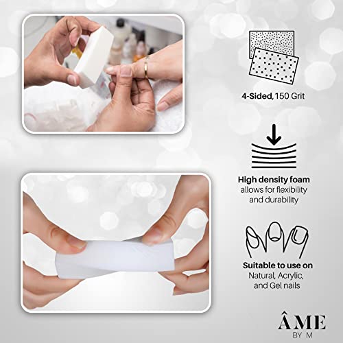 ÂME BY M 10pcs White Professional Nail Buffer Blocks 4-Sided Nail File Sanding Blocks Manicure Pedicure Tools Smoothing Shaping and Buffing for N