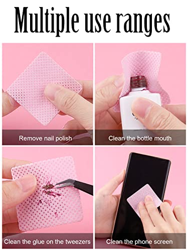 EBANKU 1000 PCS Pink Lint Free Wipes for Nails Nail Lash Glue Wipes, Wipes for Eyelash Extensions Supplies Non-Woven Fabric Eyelash Glue Wipes Pa