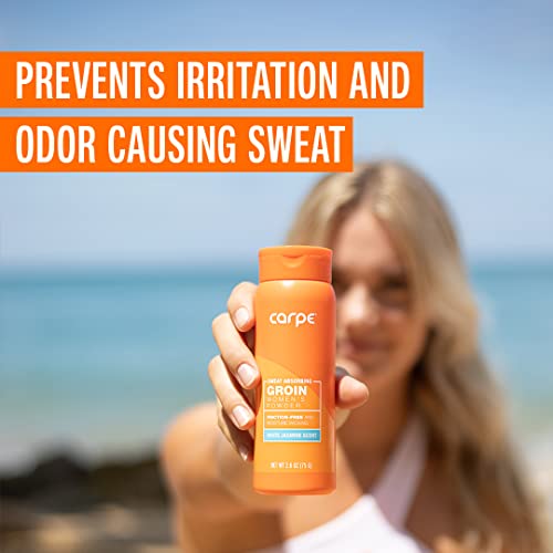 Carpe No-Sweat Groin Powder (For Women) - Designed for Maximum Sweat Absorption - Mess and Friction Free, Stop Chafing