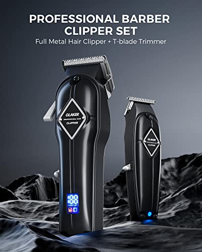 GLAKER Professional Hair Clippers Men + T-Blade Trimmer Kit - Cordless Hair Cutting Kits with 15 Guards & 100ml Blade Oil, Complete Barber Kit wi