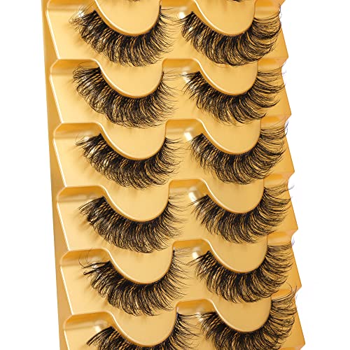 JIMIRE Cat Eye Eyelashes Natural Lashes Fluffy 15mm 3D Clear Band Faux Mink Lashes Fake Lashes 8 Pairs Pack