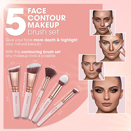 Contour Powder Kabuki Foundation Blush Fan Brush Set - Synthetic Sculpting and Highlighting Kit - Contouring Makeup Brushes