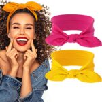 Sibba 2 Pieces Headbands Vintage Rabbit Ear Bow Headwraps Boho Headband Rabbit Ear Hairband Hair Accessories for Women Girls(Yellow)