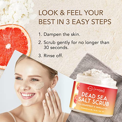 O Naturals Exfoliating Body Scrub Grapefruit & Vanilla Essential Oil Body Exfoliator - Organic Smoothing Body Scrub Exfoliator Dead Sea Salt Scru