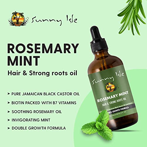 Sunny Isle Rosemary Mint Hair and Strong Roots Oil 3oz, Infused with Biotin & Jamaican Black Castor Oil to Strengthen and Nourish Follicles, for