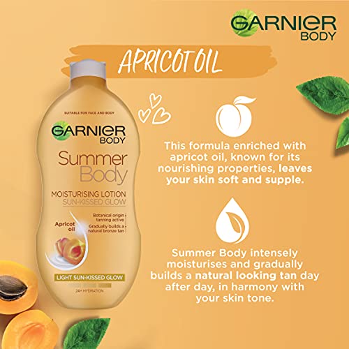 Skinactive Body Garnier Summer Body Gradual Self Tan Moisturiser Light, Hydrating Tanning Lotion for a Glowing Sunkissed Tan 250 ml