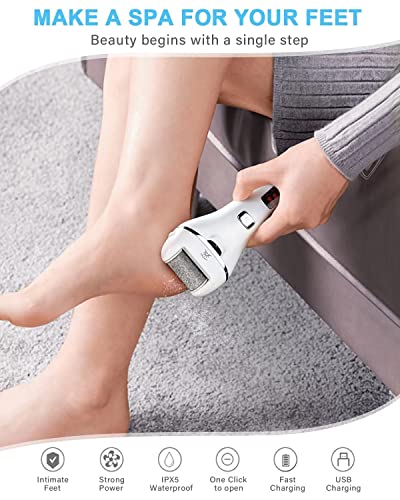 Electric Foot File, Vxdoirk Rechargeable Waterproof Feet Hard Skin Remover Foot with 3 Replacement Rollers and 2 Speeds,Battery Display Dry Dead