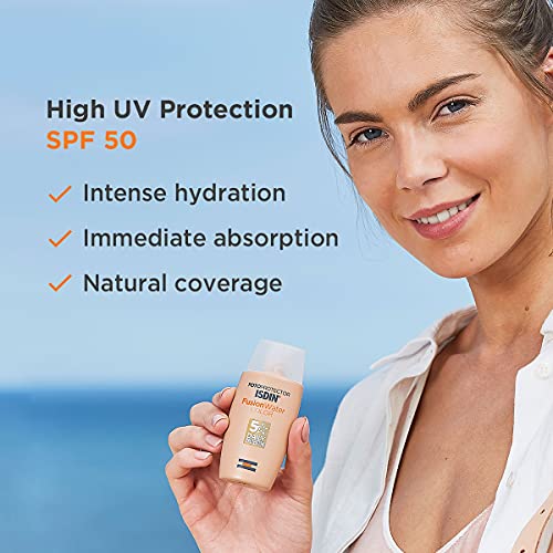 ISDIN Fusion Water Color SPF 50 (Medium) 50ml , Tinted daily facial sun cream , Ultra-light texture