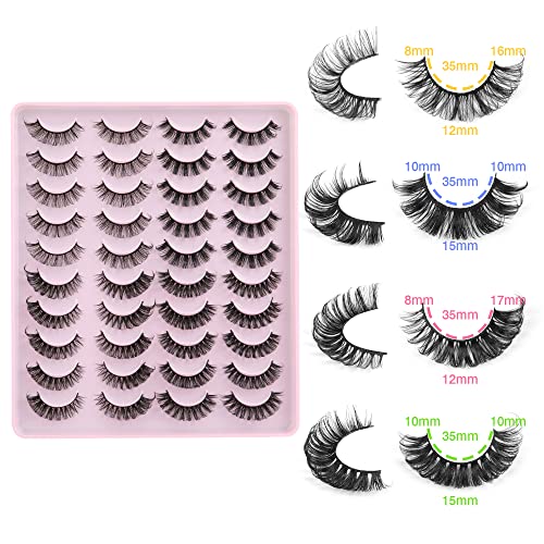 Ruairie False Eyelashes Natural Look Russian Strip Lashes D Curl Fluffy Wispy Faux Mink Lashes 20 Pairs 4 Styles Volume Curly Fake Eyelashes Pack