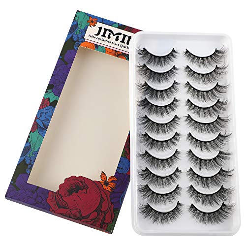 JIMIRE Cat Eye Eyelashes 10 Pairs Fake Eyelashes Fluffy Natural Look False Lashes 14mm Lashes Pack