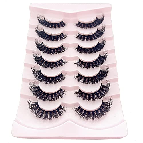 OCHILIMA Eyelashes Russian Strip Lashes Natural Look Eye Lashes False Lashes Wispy D Curly Fluffy 3D Effect Cat Eye Soft Fake Eye Lashes Pack 7 P