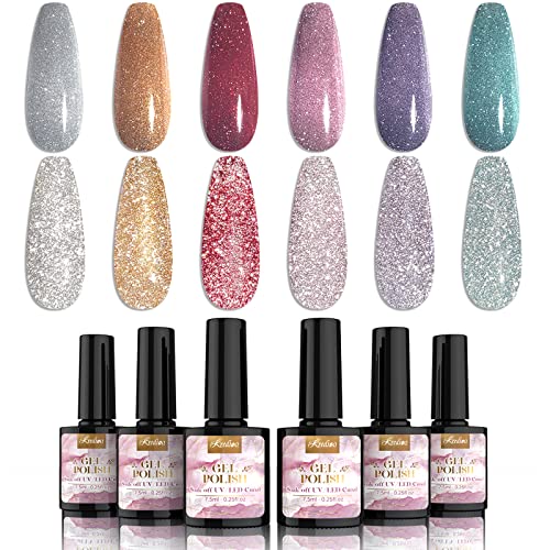 Kredioo Jelly Gel Nail Polish Set, 12Pcs 5ML Jelly Gel Polish Sheer Milky White Pink Nude Blue Purple Yellow Glitter Translucent Gel Polish UV Na