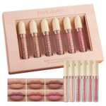 Beteligir 6Pcs Matte Liquid Lipstick Set, 6 Nude Colors Matte liquid Long-Lasting Non-Stick Cup Not Fade Waterproof Lip Gloss Set for Women Makeu