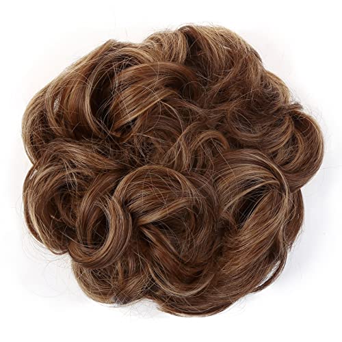 JJstar Messy Hair Bun Curly Wavy Hair Scrunchies Accessories Pieces for Women Girls Synthetic Hair Chignons (Dark Brown)