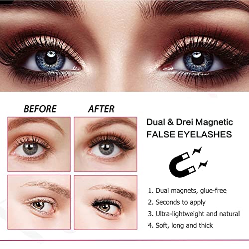 Magnetic Eyelashes Set, 2 Pair Reusable False Eyelashes with Tweezers, 8 pcs 3D individual False Eyelashes Hold without Glue for Women Makeup Nat