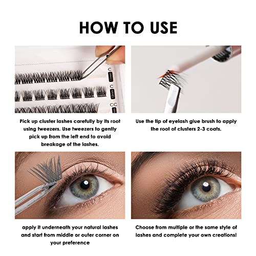Individual Lashes Cluster Lashes D Curl 45 Clusters,DIY False Eyelashes Wide Stem 10-16mm Length Lash Clusters,Soft Fluffy Individual Eyelash Ext