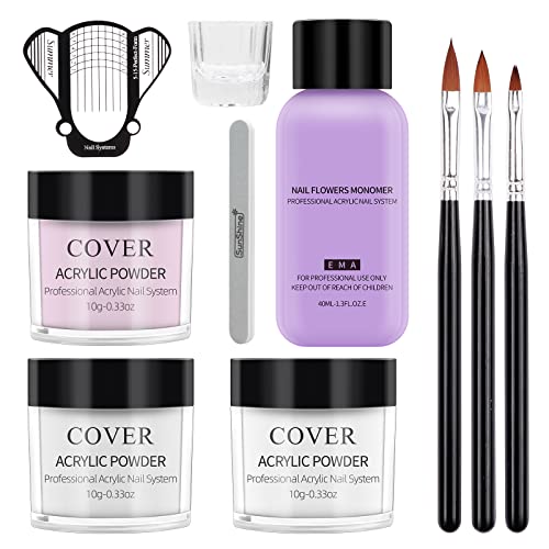 LIONVISON Acrylic Nail Kit - White Pink Nude - Acrylic Powder French Nail Art Set, No UV/LED Needed for Acrylic Extension Manicure Kit, Easy to D